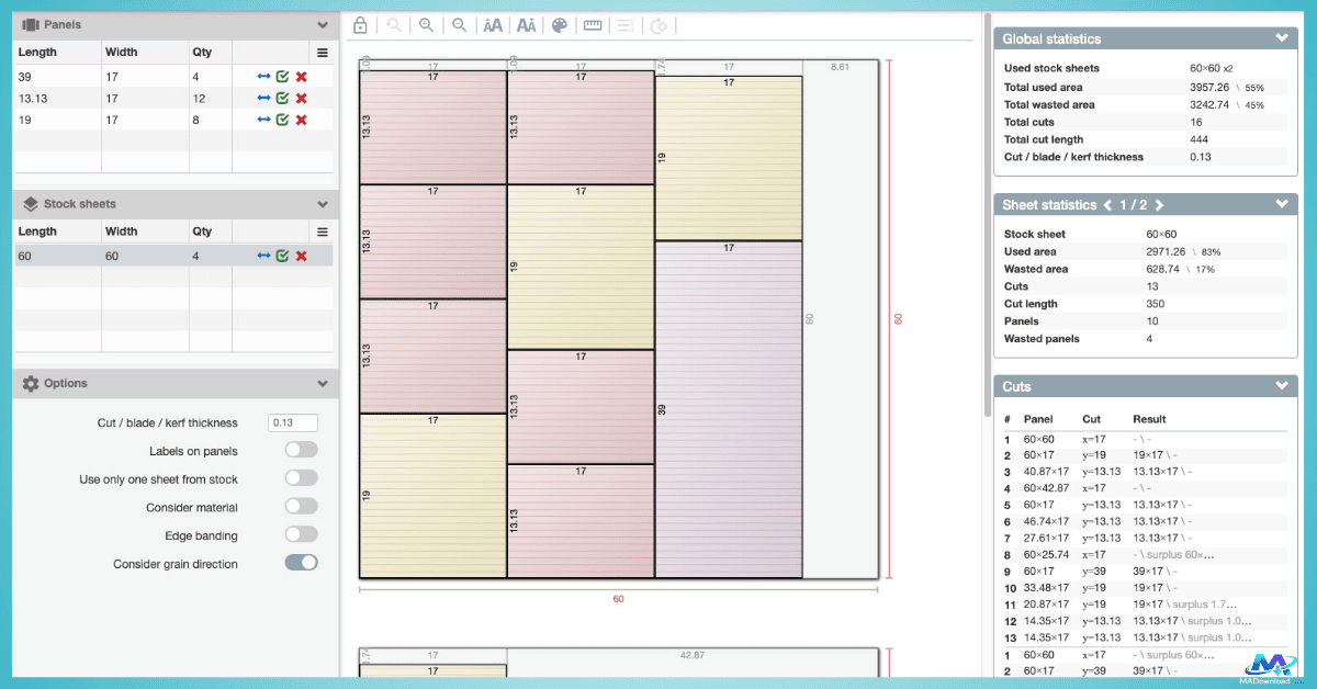 تحميل برنامج CutList Optimizer للكمبيوتر