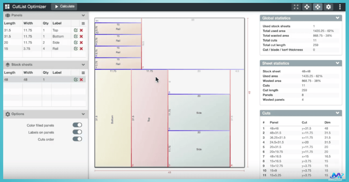 تحميل برنامج CutList Optimizer للكمبيوتر
